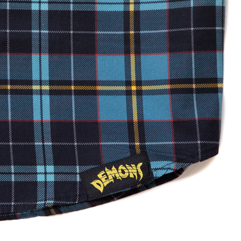 Demons Plaid Short Sleeve Button-Up Shirt