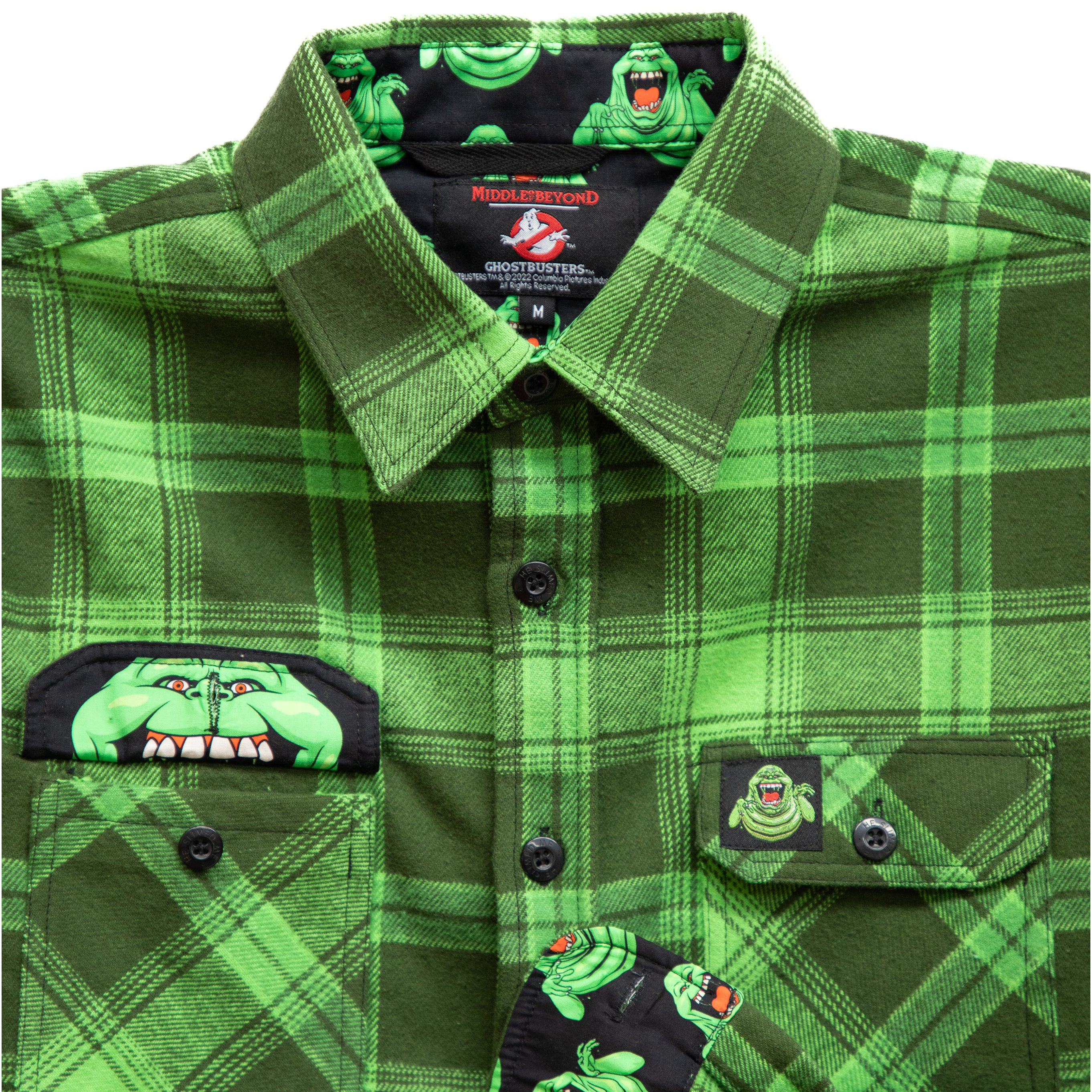 Dixxon Flannel “Slimer” button down selling shirt, green, and black.