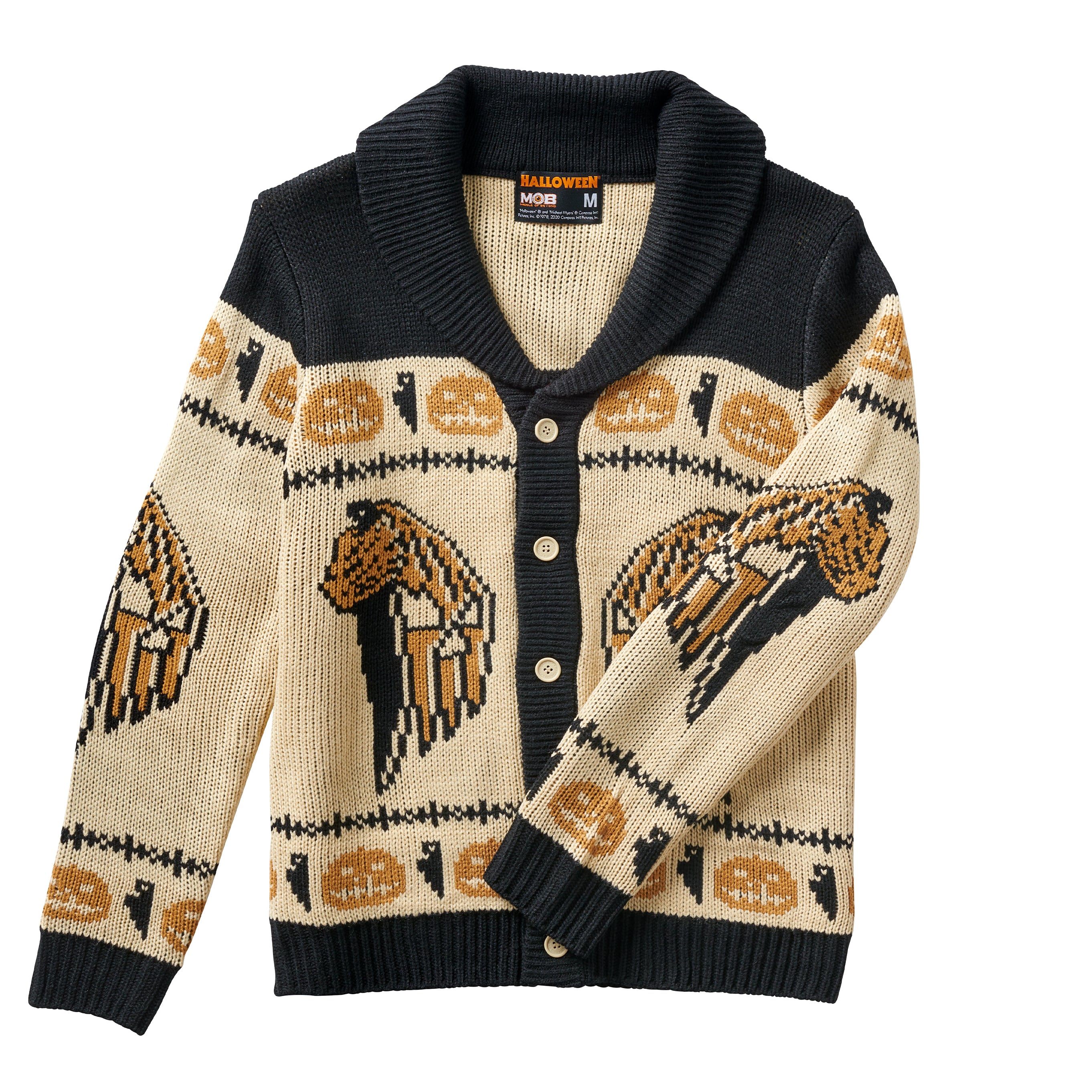 Middle of Beyond Halloween Cardigan Made of Acrylic Black Tan Yellow Unisex Small