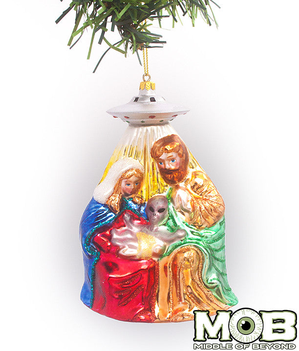 Alien Nativity Glass Ornament