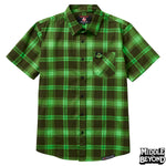 Ghostbusters Slimer Plaid Short Sleeve Button-Up Shirt