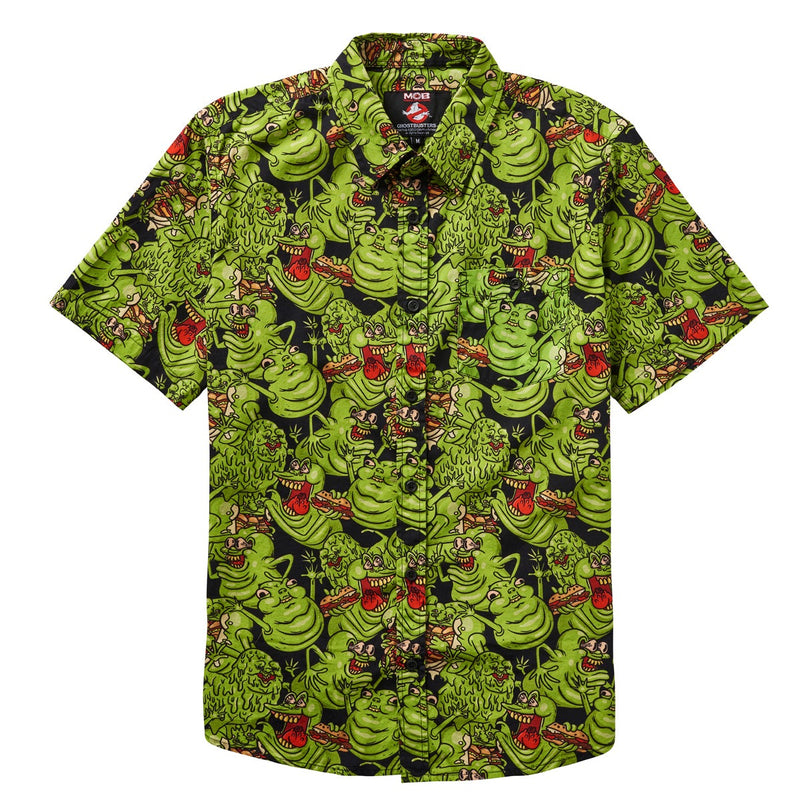 Ghostbusters Green Slimer Short Sleeve Button-Up Shirt