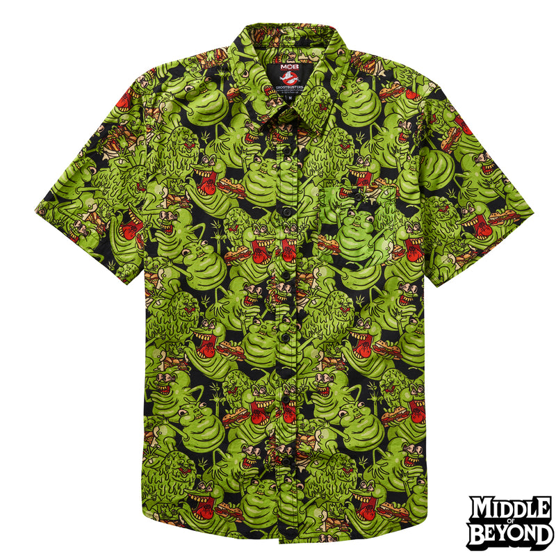 Ghostbusters Green Slimer Short Sleeve Button-Up Shirt
