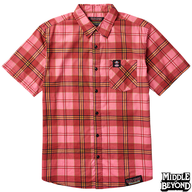 Killer Klowns From Outer Space Plaid Short Sleeve Button-Up Shirt