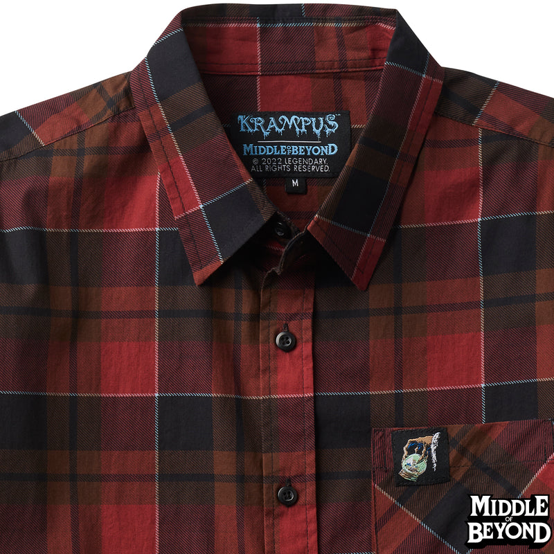 Krampus Film Plaid Short Sleeve Button-Up Shirt