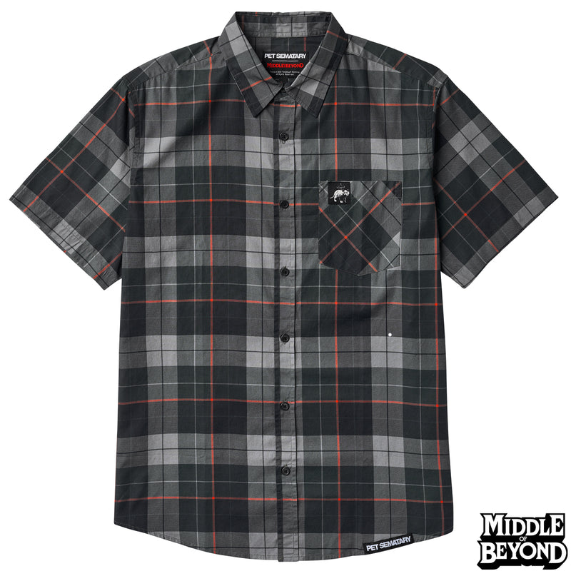 Pet Sematary Plaid Short Sleeve Button-Up Shirt